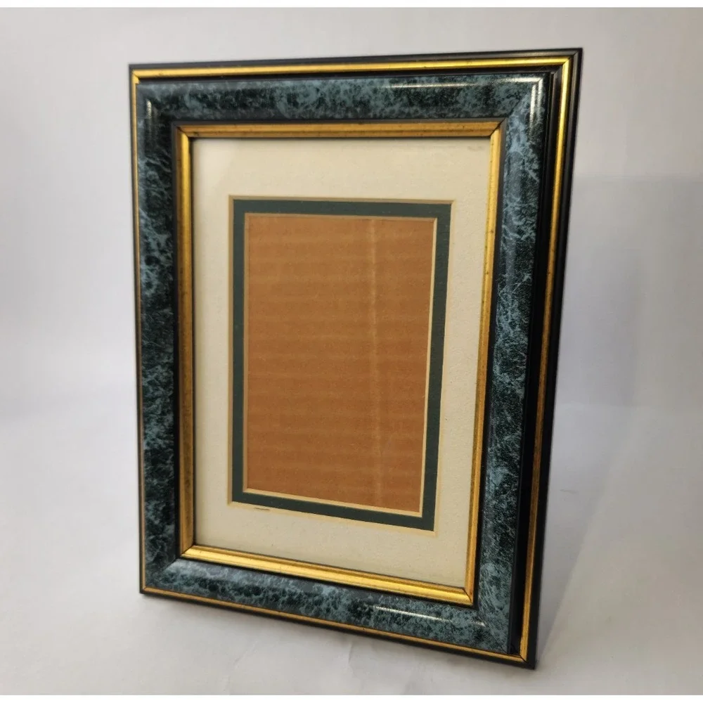 Vintage Burnes of Boston Picture Frame - Faux Green Marble‎ & Gold Gilt Trim